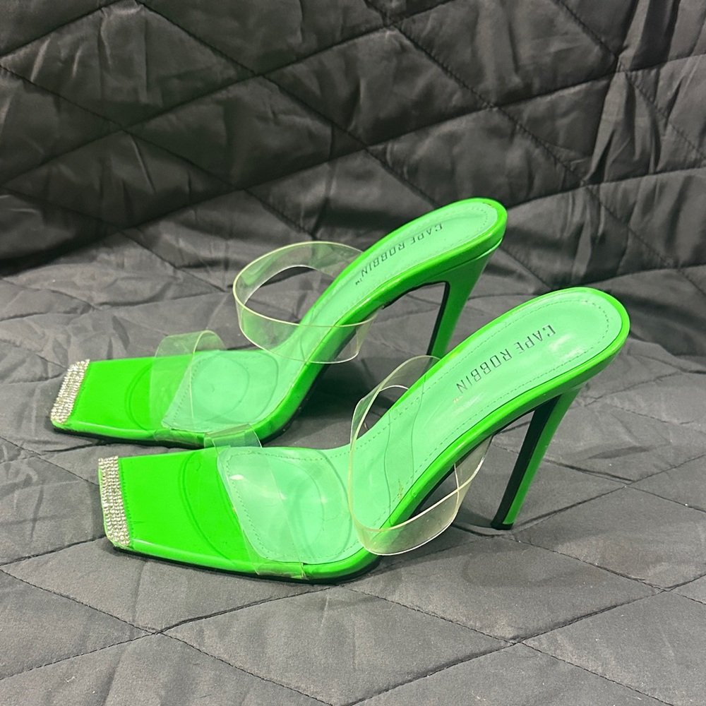 Cape Robbin Neon Green Heels with Clear Straps